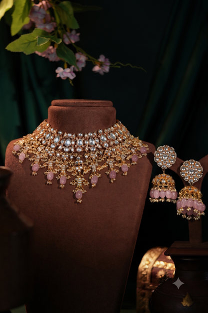 Jade stone Bridal necklace with jhumki earrings
