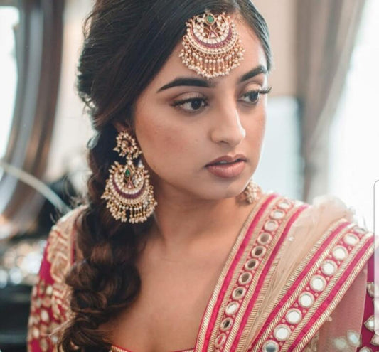 Brown And Red Big Earrings With Jadtar Stone