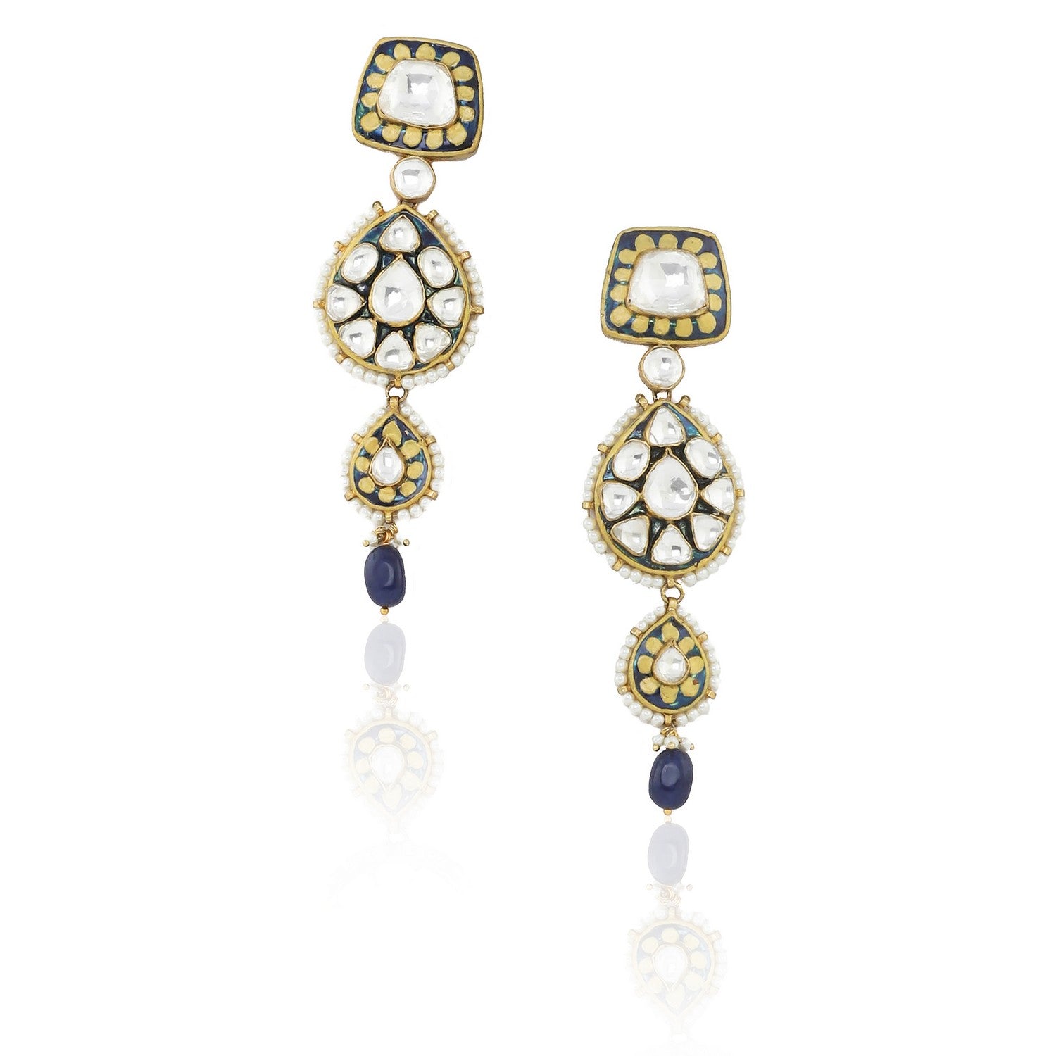 Blue and White Jadtar and Meena worked Necklace