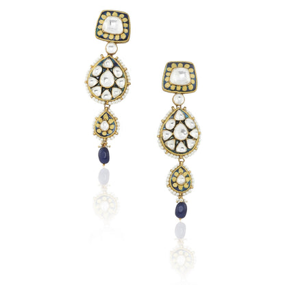 Blue and White Jadtar and Meena worked Necklace
