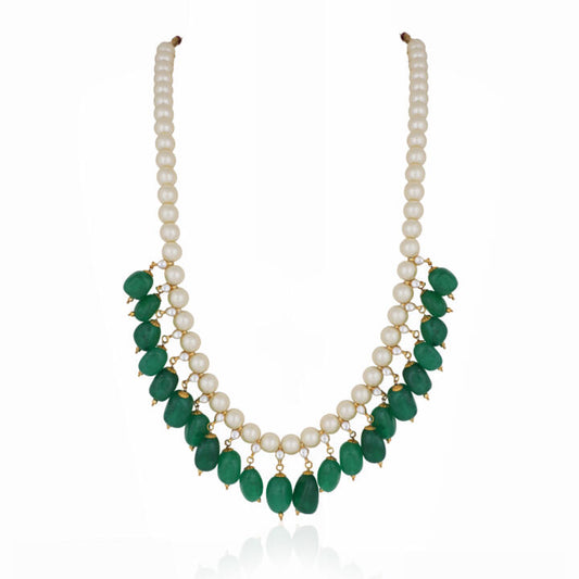 Green Beads With White Pearl Maala