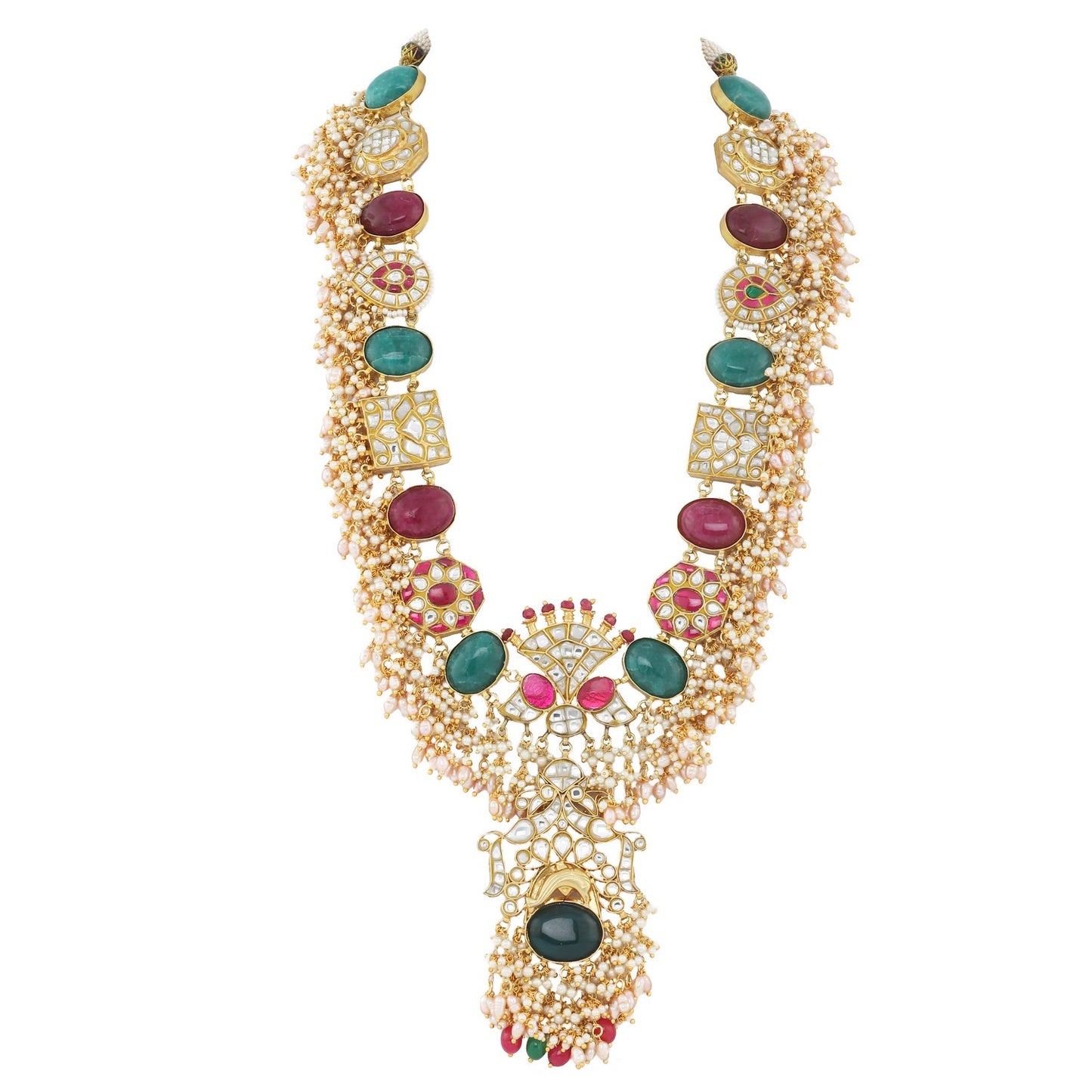 LONG PENDANT NECKLACE WITH MULTICOLOR STONES AND PEARLS