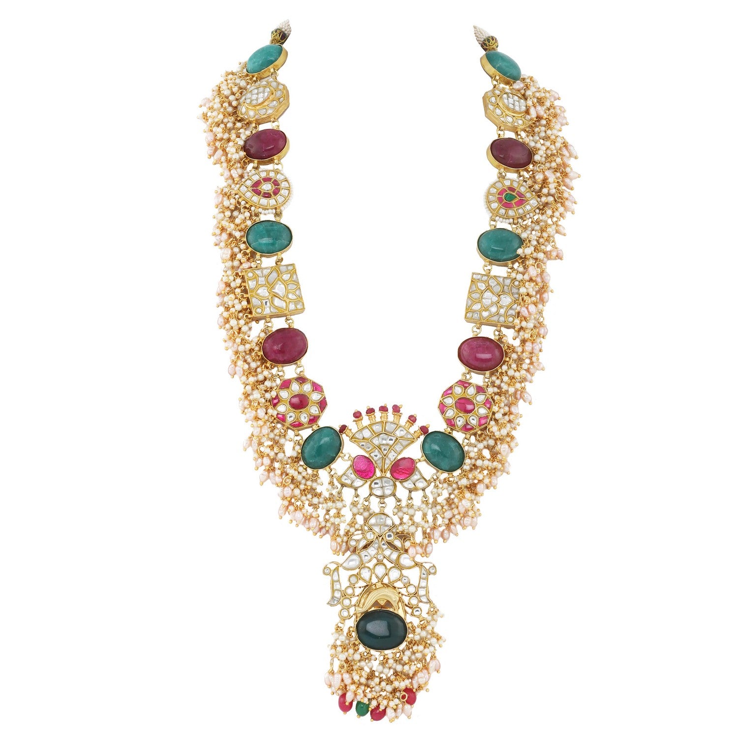 LONG PENDANT NECKLACE WITH MULTICOLOR STONES AND PEARLS