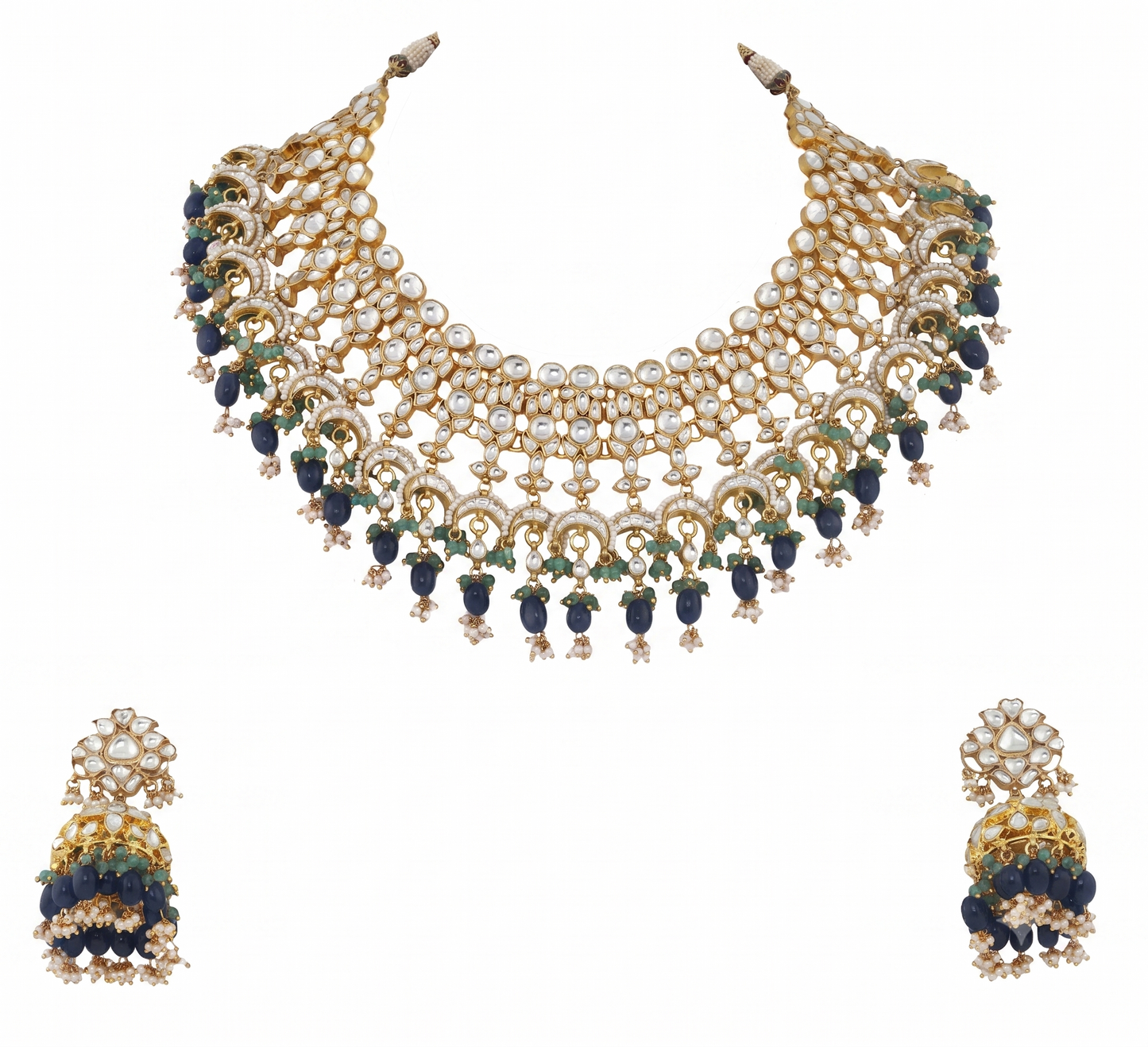 Uniquely Beaded Traditional Necklace Set In Pink And Green Beads