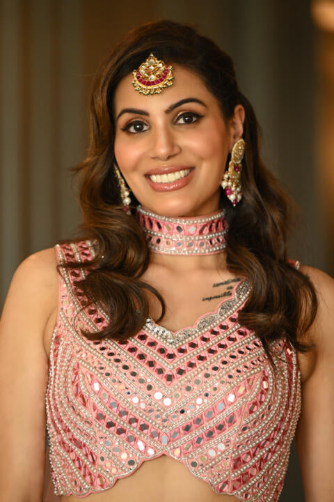 Pink And White Jadtar Maang Tikka