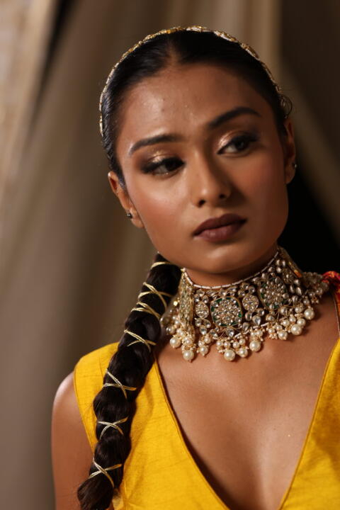 Gold Plated Green And White Necklace Set