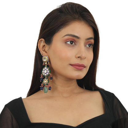 Blue Meena Work Neckalce Set With Sea Green Beads And Light Pink Hangings