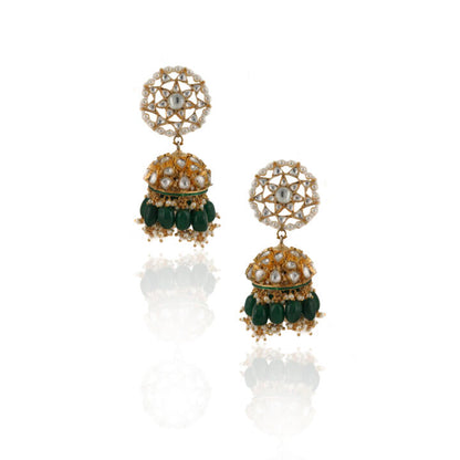 White And Green Jadtar Stone Choker With Jhumki Bridal Set