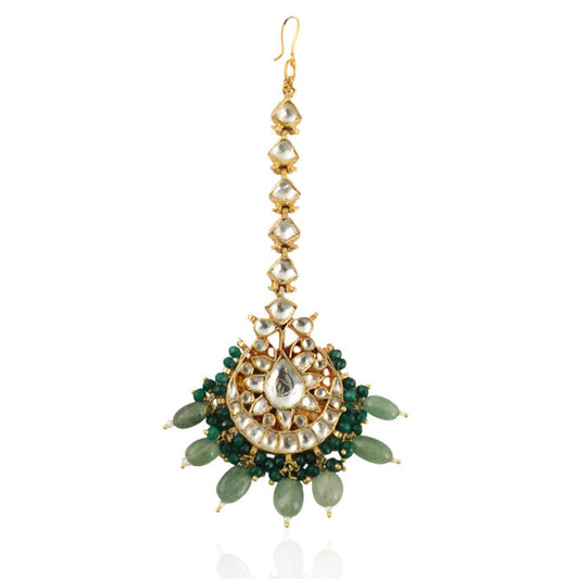 White Tikka With Emerald And Sea Green Beads
