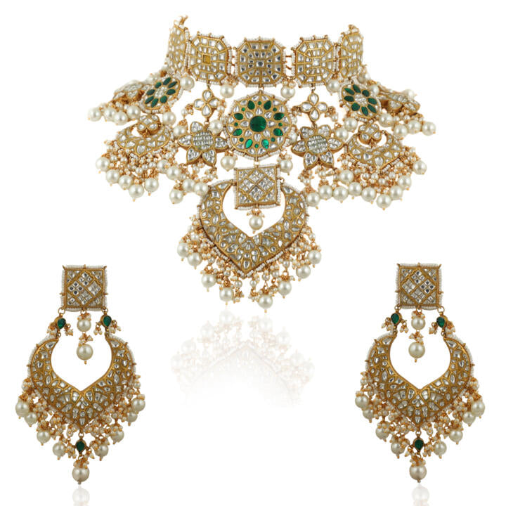 Bridal Necklace Set In White And Green