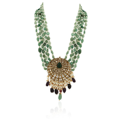 5 Line Sea Green Maala With Purple Pendant