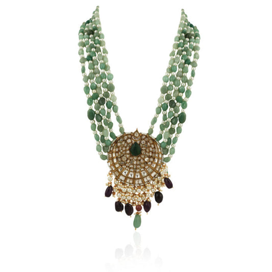 5 Line Sea Green Maala With Purple Pendant