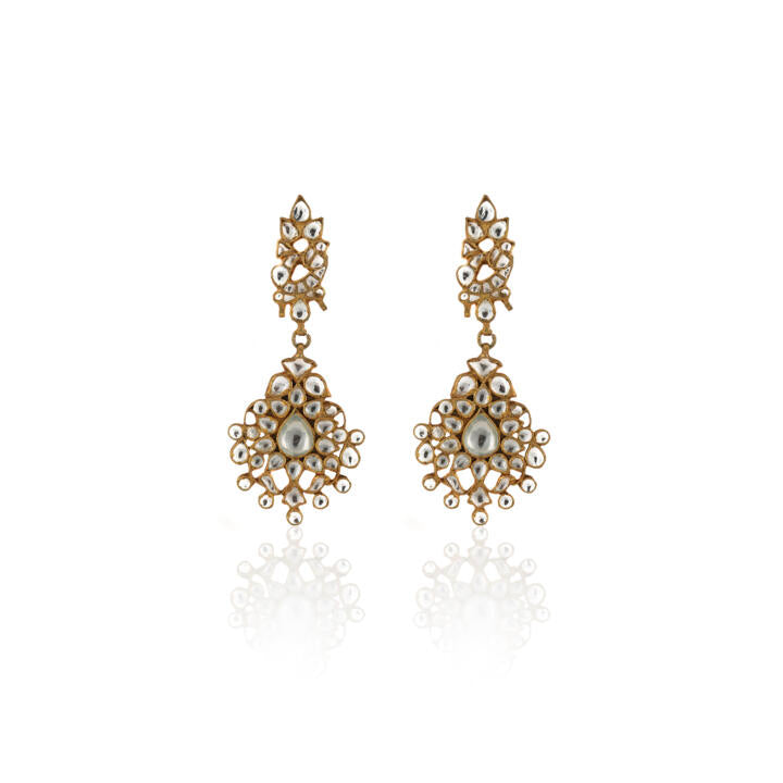 White Jadtar Stone Earrings