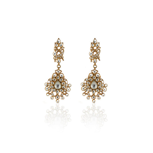 White Jadtar Stone Earrings