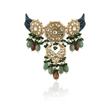 22Kt Gold Plated Choker Necklace Studded With Jadtar Stones In Blue