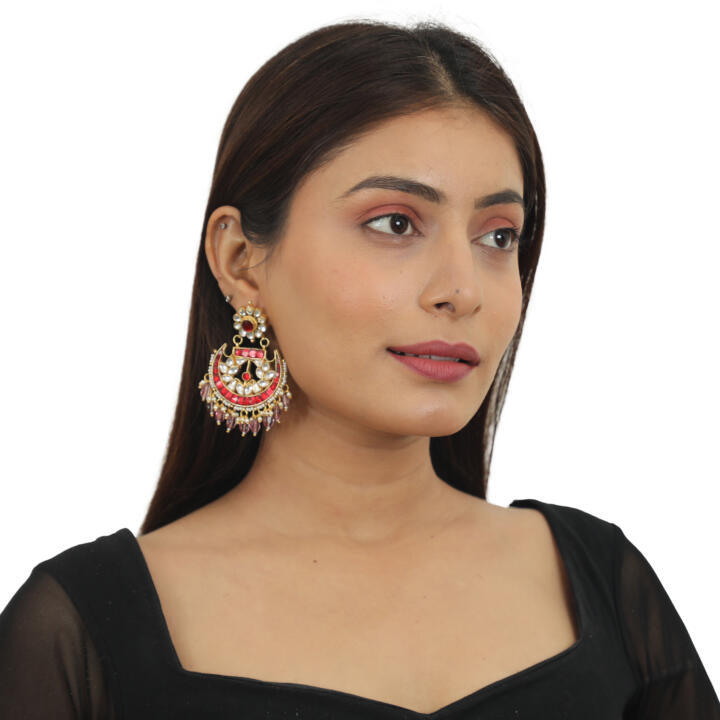 Sea Green Motiwork With Red Bridal Necklace Set