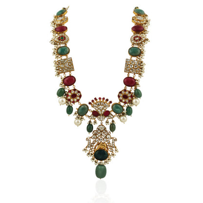 Multicolour Long Necklace Set With Sea Green Beads