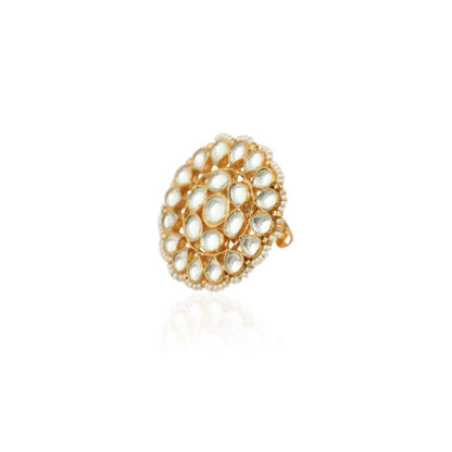 Traditional Ring In Floral Design With White Studded Jadtar Stones