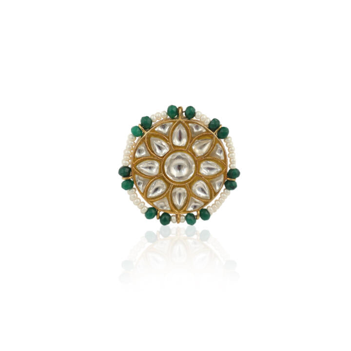 Floral Jadau Ring In 22Kt Gold Plating