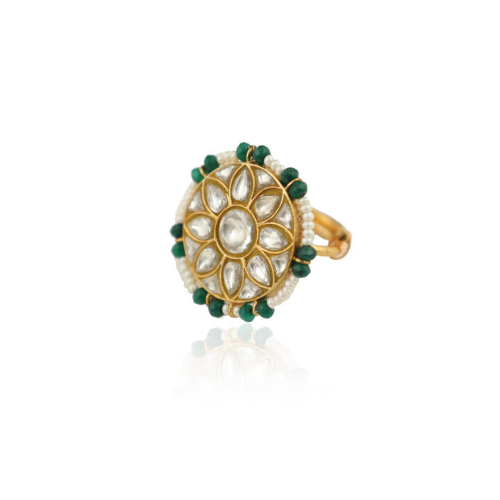 Floral Jadau Ring In 22Kt Gold Plating