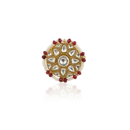 Floral Jadau Ring In 22Kt Gold Plating