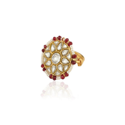 Floral Jadau Ring In 22Kt Gold Plating