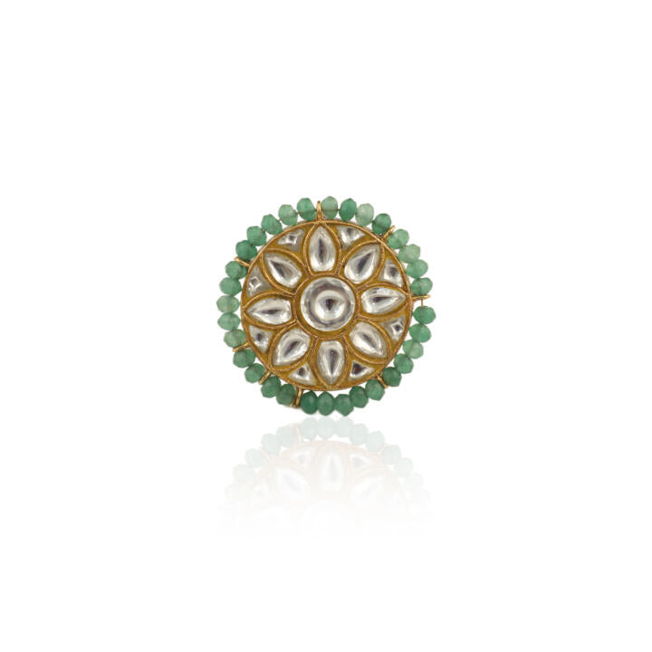 Floral Jadau Ring In 22Kt Gold Plating