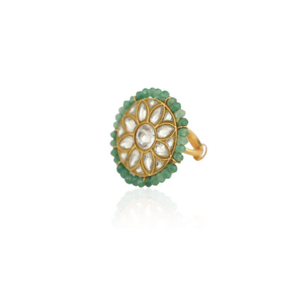 Floral Jadau Ring In 22Kt Gold Plating