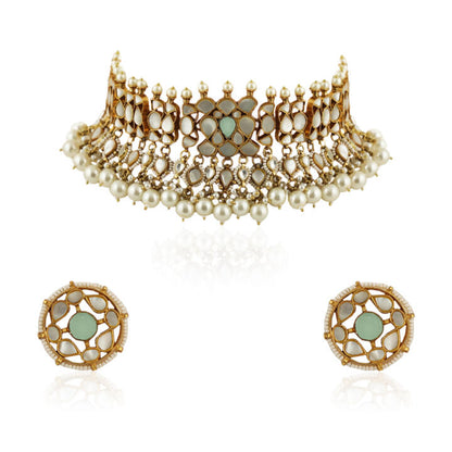 Mother Of Pearl  Necklace  Set With Stud Earrings