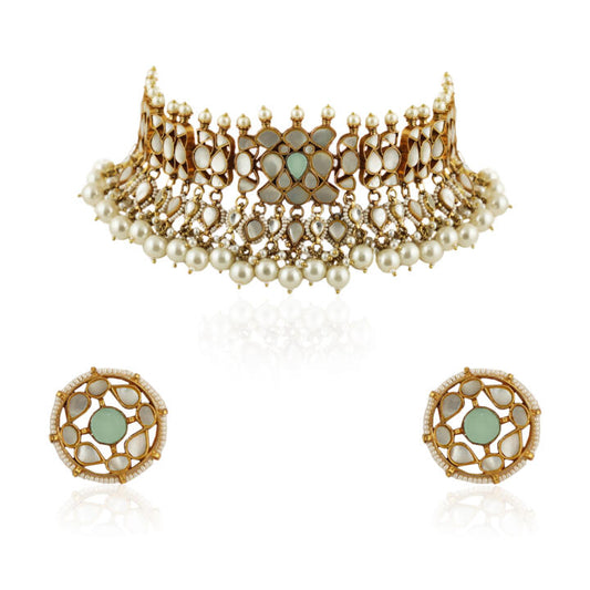 Mother Of Pearl  Necklace  Set With Stud Earrings