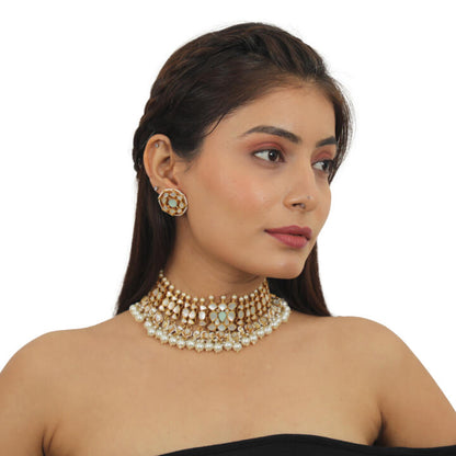 Mother Of Pearl  Necklace  Set With Stud Earrings