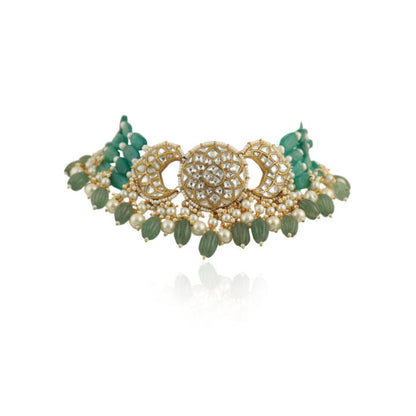 White And Sea Green Choker Set