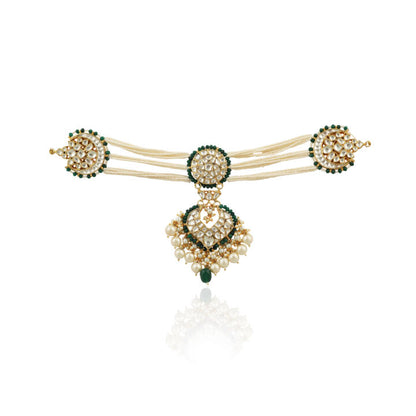 White And Green Choker Set With Pearls And Green Beads