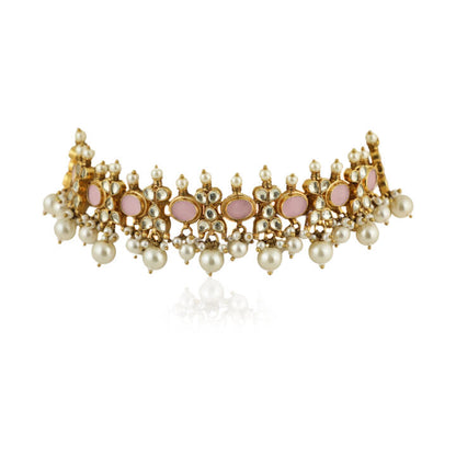 Light Pink Choker Set With White Pearl