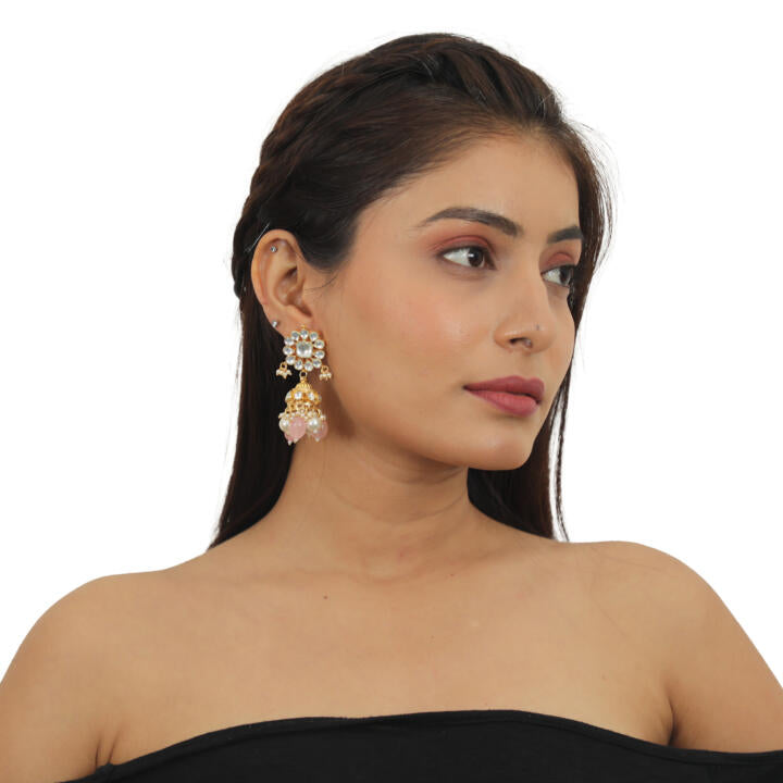 Light Pink Choker Set With White Pearl