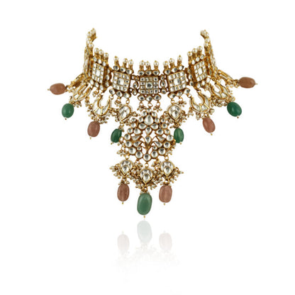 Pastel Pink And Sea Green  Necklace  With Jhumki