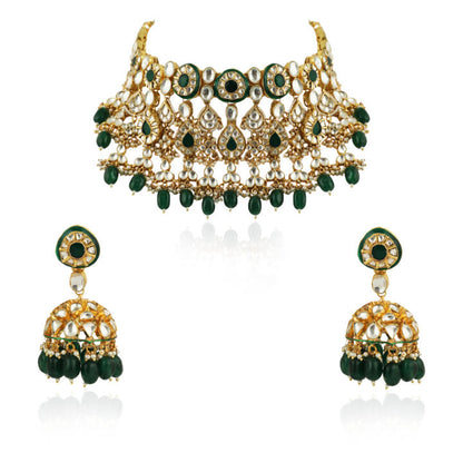 Green Meenakari Double Layered Necklace Set