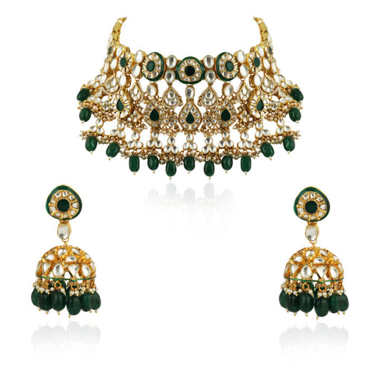 Green Meenakari Double Layered Necklace Set