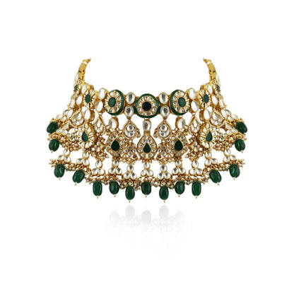 Green Meenakari Double Layered Necklace Set