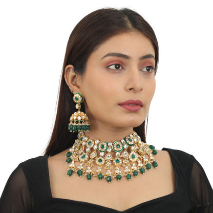 Green Meenakari Double Layered Necklace Set