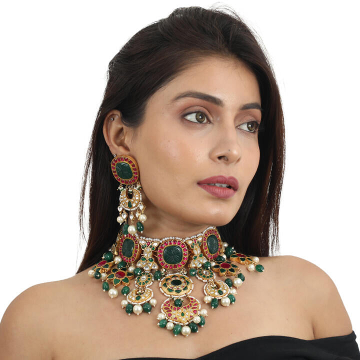 Red And Green Heavy Bridal Neacklace Set