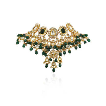 Big White And Green Stone With Green Beads Heavy Bridal Set