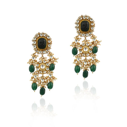 Big White And Green Stone With Green Beads Heavy Bridal Set