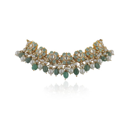 Delicate Jade Green Floral Necklace With Sea Green Beads And Pearls