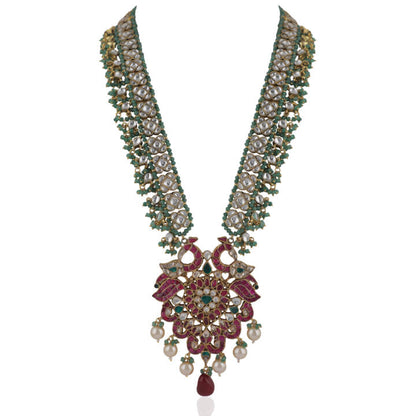 Traditional Multi Colour Pendant Necklace With Peacock Design