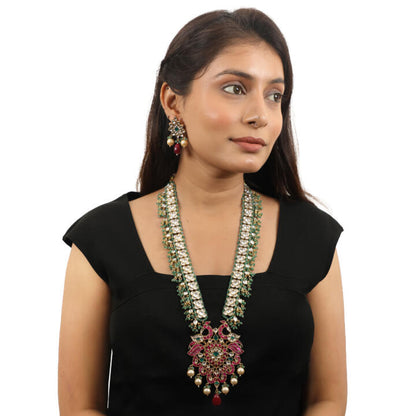 Traditional Multi Colour Pendant Necklace With Peacock Design