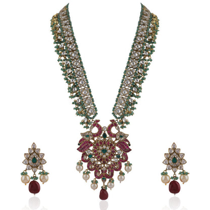 Traditional Multi Colour Pendant Necklace With Peacock Design
