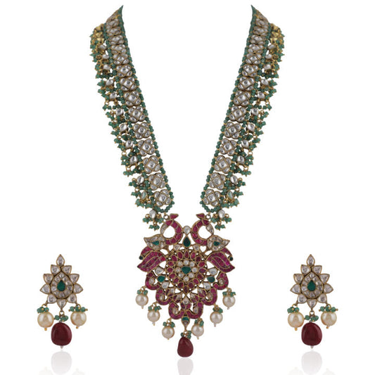 Traditional Multi Colour Pendant Necklace With Peacock Design