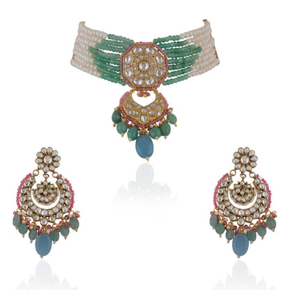 Choker Necklace Belt With Chandbaalis In Pastel Shades And Pearls