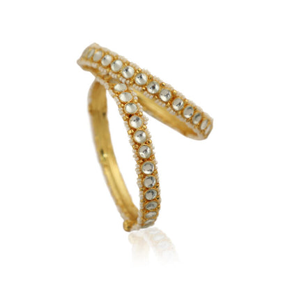 White Round Shape Jadtar Stone Bangles(Pair)